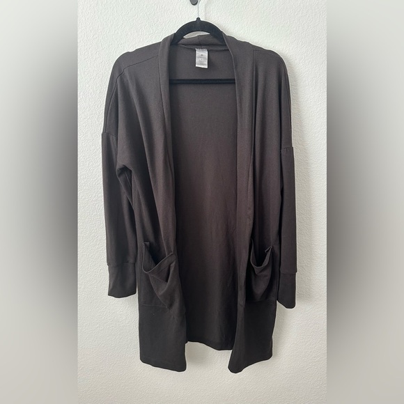 Black Open Front Cardigan with Pockets & Thumb Holes - Picture 1 of 6